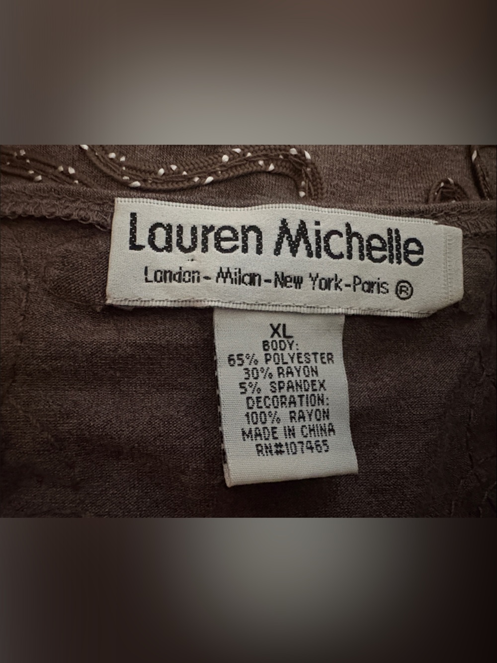 Lauren Michelle Taupe Beaded V-Neck Tank - Picture 2 of 2